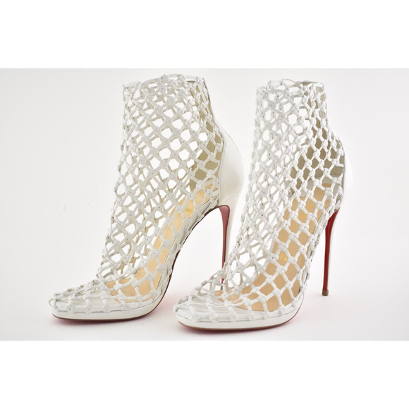 Christian Louboutin Porligat 120 White Latte Caged Boot Bootie Heel Pump 37.5 - Picture 9 of 12